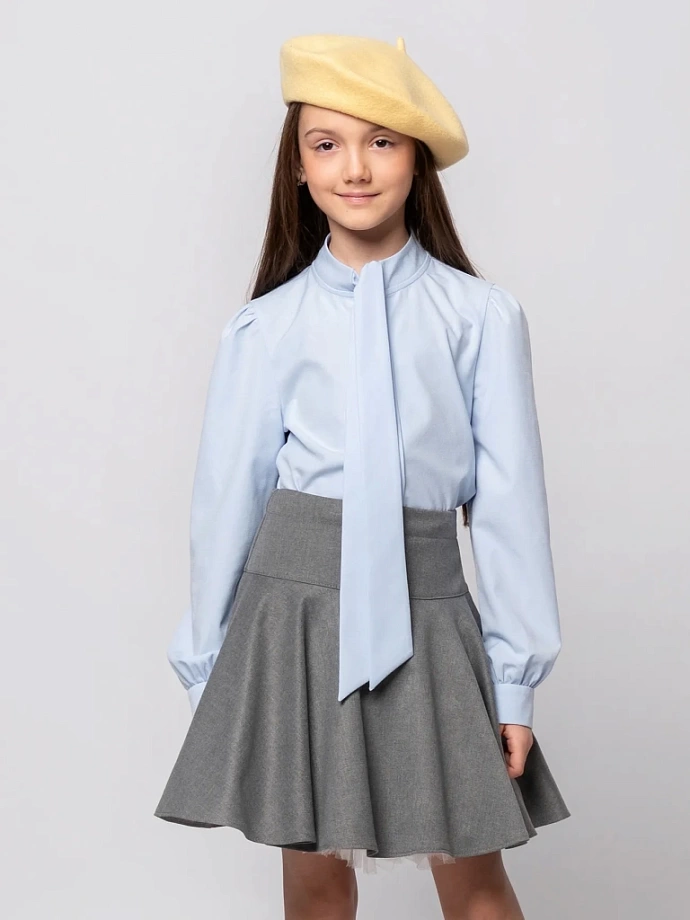 Блуза с бантом, длинный рукав в цвете: Голубой Ole! Twice - фото 1