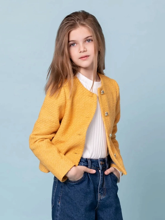 Жакет из твида в цвете: Горчичный Ole! Twice - фото 7