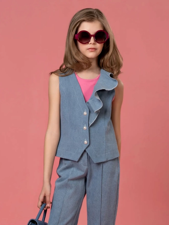 Жилет джинсовый с воланом в цвете: Светло-Голубой Ole! Twice - фото 1