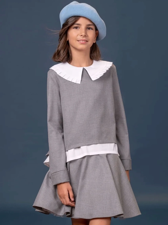 Блуза двойная с акцентным воротником в цвете: Серый Ole! Twice - фото 6