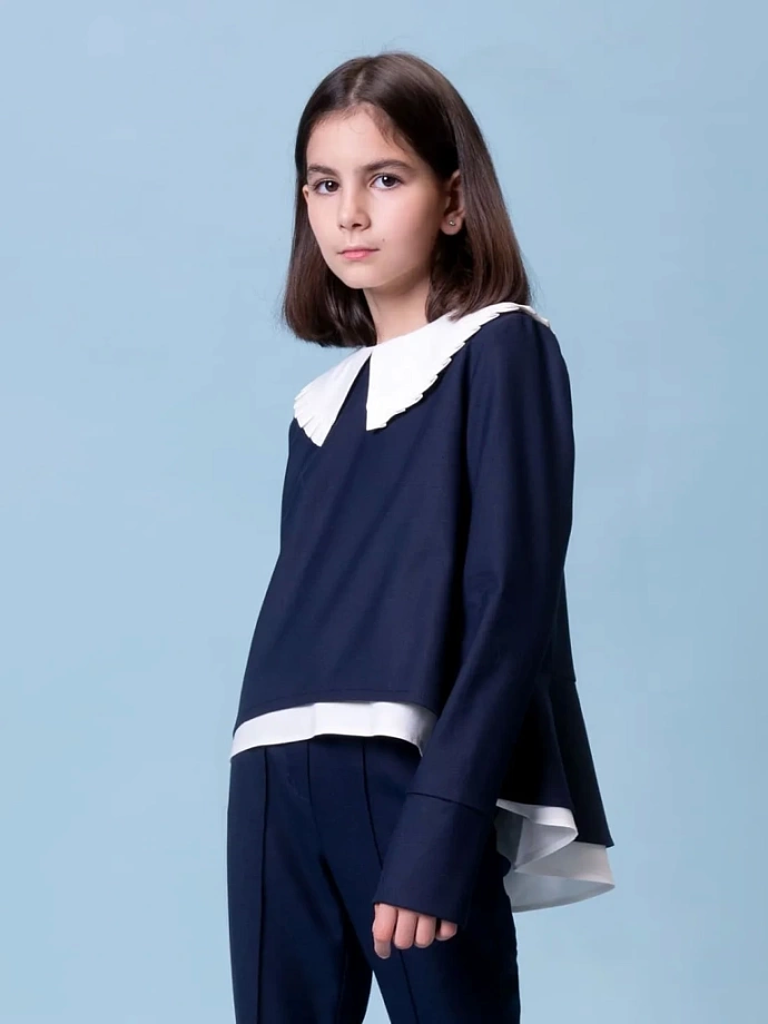 Блуза двойная с акцентным воротником в цвете: Синий Ole! Twice - фото 10