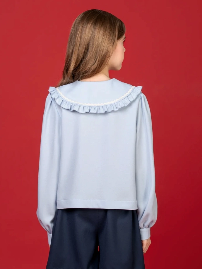 Блуза укороченная с контрастной отделкой в цвете: Голубой, Молочный Ole! Twice - фото 3