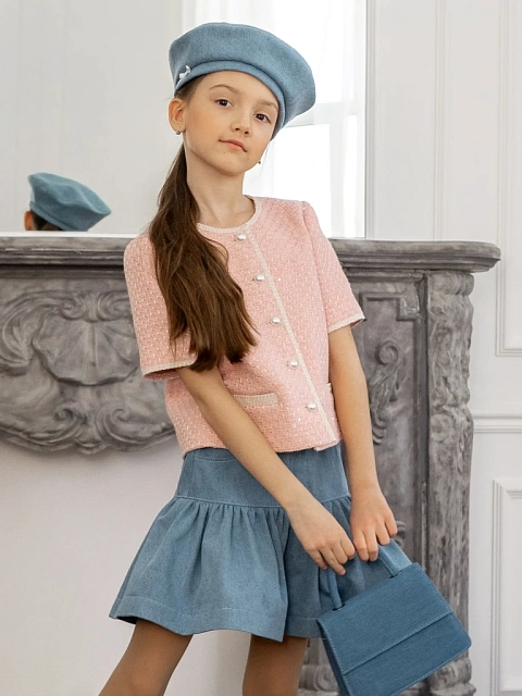 Жакет из твида с декоративной отделкой с коротким рукавом