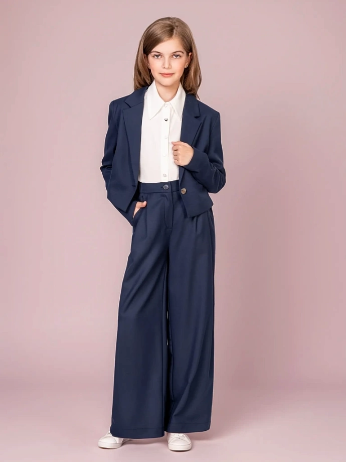 Брюки школьные широкие (палаццо) в цвете: Синий Ole! Twice - фото 1
